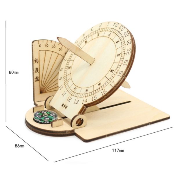 home decor equatorial sundial clock wooden scientific model diy teaching aid educational toys for kids