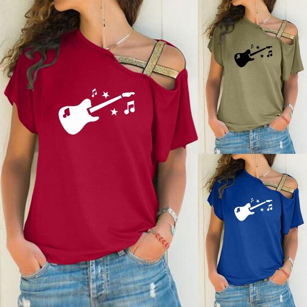 women's blouses & shirts fashion guitar printed one shoulder blouse short sleeve casual loose pullover female shirt camisas de muje, White
women's blouses & shirts fashion guitar printed one shoulder blouse short sleeve casual loose pullover female shirt camisas de muje, White