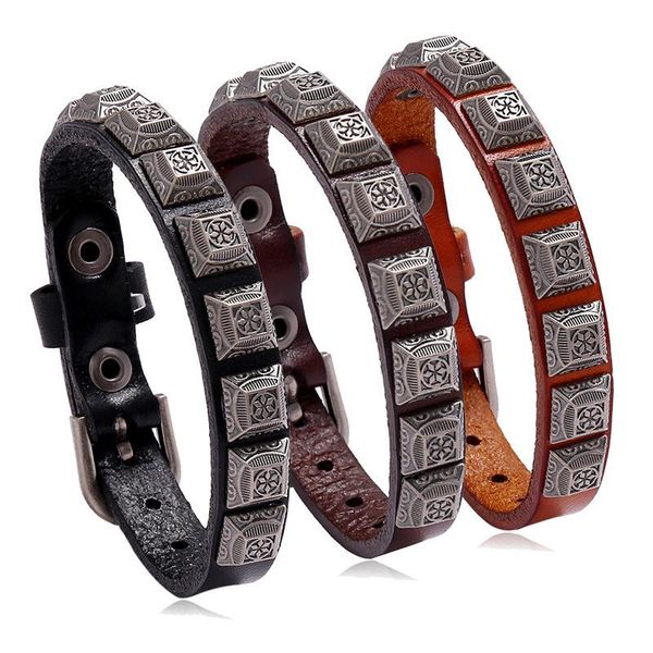 tennis vintage handmade antique silver flower pattern charms belt leather bracelets women men genuine rivets bangles jewelry, Golden;silver
tennis vintage handmade antique silver flower pattern charms belt leather bracelets women men genuine rivets bangles jewelry, Golden;silver