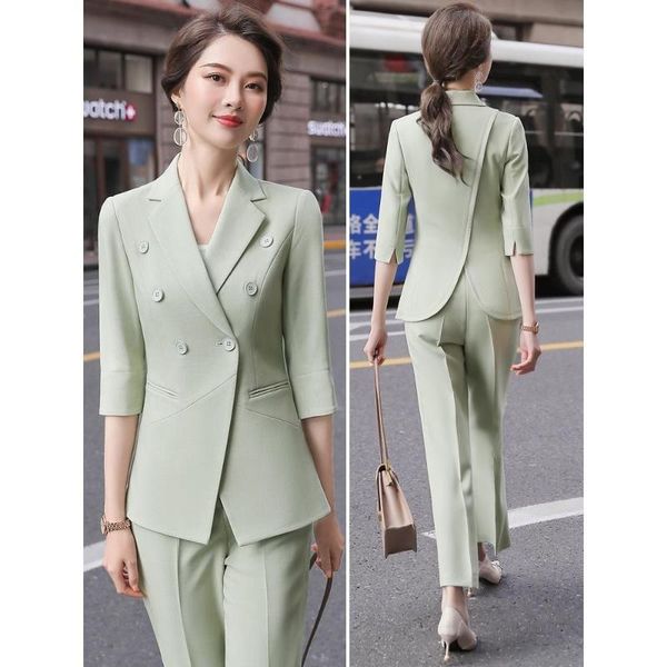 women's two piece pants 2021 fashion elegant office work wear pant suits sets double-breasted slim jacket + trousers suit for women l09, White
women's two piece pants 2021 fashion elegant office work wear pant suits sets double-breasted slim jacket + trousers suit for women l09, White