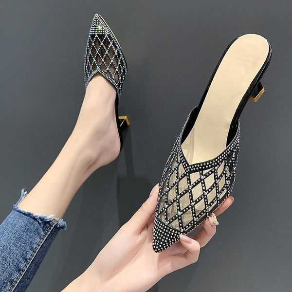 slippers women pointed toe hollow out sandals fashion female high heels elegant crystal breathable footwear 2021 summer mules, Black
slippers women pointed toe hollow out sandals fashion female high heels elegant crystal breathable footwear 2021 summer mules, Black