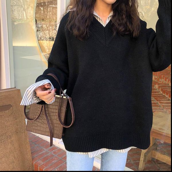 5 colors 2021 korean style loose v neck solid color knitted warm sweaters womens sweaters and pullovers x164, White;black
5 colors 2021 korean style loose v neck solid color knitted warm sweaters womens sweaters and pullovers x164, White;black