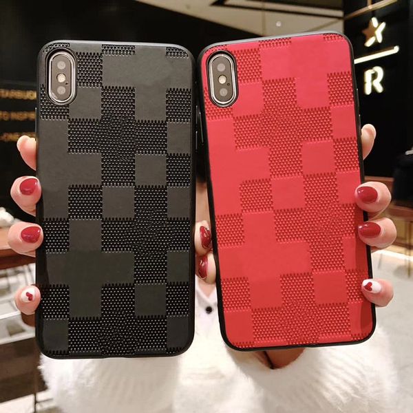 

Fashion Designer Phone Cases for iphone 15plus 11 12 13 14 15 pro max XS XR Xsmax 7 8 plus Embossed Letters Leather TPU Deluxe Cellphone Case Cover, Red plaid-#v.letters