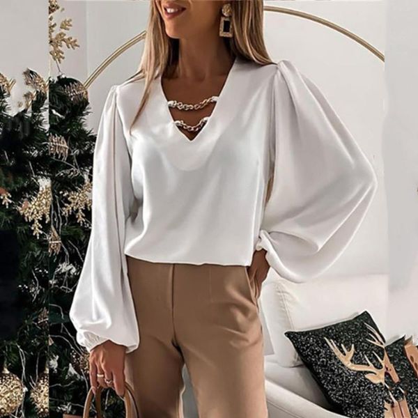 women's blouses & shirts 2021 spring summer white blouse women casual loose lantern sleeve v-neck chain decor splicing female fashion s
women's blouses & shirts 2021 spring summer white blouse women casual loose lantern sleeve v-neck chain decor splicing female fashion s