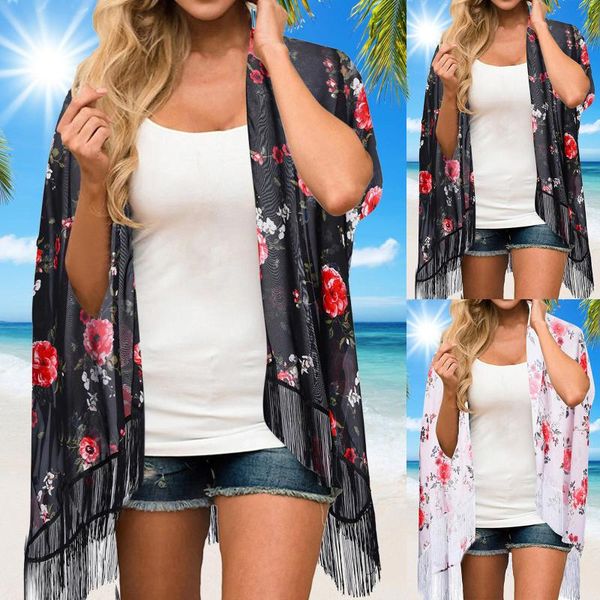 women's swimwear women floral print half sleeve shawl chiffon kimono beach cardigan bikini cover up wrap beachwear outdoor anti-uv tuni, White;black
women's swimwear women floral print half sleeve shawl chiffon kimono beach cardigan bikini cover up wrap beachwear outdoor anti-uv tuni, White;black