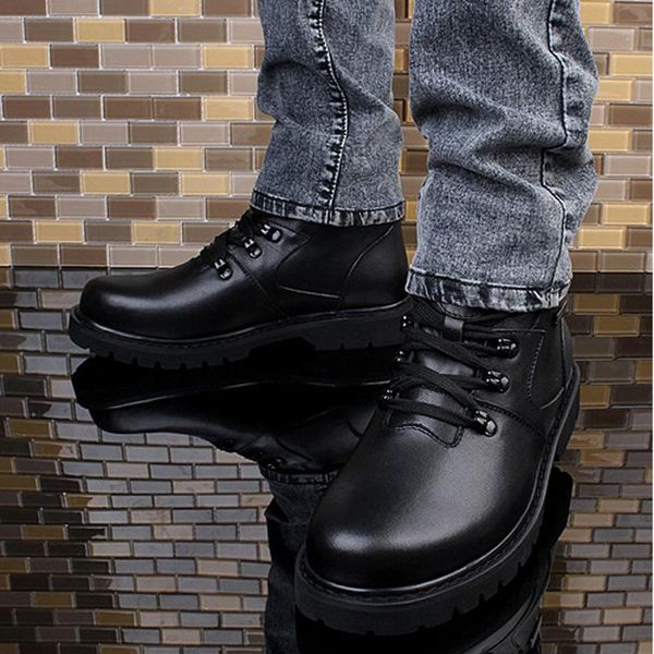 boots genuine leather outdoor men handmade quality ankle snow waterproof warm plush autumn winter shoes, Black 
boots genuine leather outdoor men handmade quality ankle snow waterproof warm plush autumn winter shoes, Black