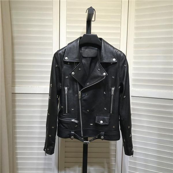 women's leather & faux 2021 autumn women' real rivet chic women sheepskin genuine biker jackets c254, Black
women's leather & faux 2021 autumn women' real rivet chic women sheepskin genuine biker jackets c254, Black
