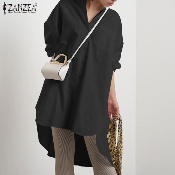 2021 new fashion zanzea women asymmetrical shirt spring casual lapel neck buttons blouse female solid loose tunic chemise blusas m799, White 
2021 new fashion zanzea women asymmetrical shirt spring casual lapel neck buttons blouse female solid loose tunic chemise blusas m799, White