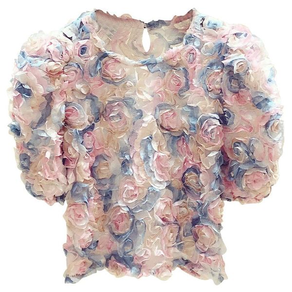 women's blouses & shirts 2021 summer color three-dimensional flower puff sleeve princess chiffon mesh blouse lady crop blusa, White
women's blouses & shirts 2021 summer color three-dimensional flower puff sleeve princess chiffon mesh blouse lady crop blusa, White