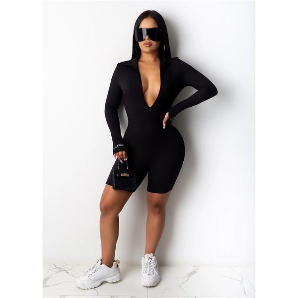 women's jumpsuits & rompers autumn slim jumpsuit women basic long sleeve suit embroidery letter print deep v-neck tight body clubwear, Black;white 
women's jumpsuits & rompers autumn slim jumpsuit women basic long sleeve suit embroidery letter print deep v-neck tight body clubwear, Black;white