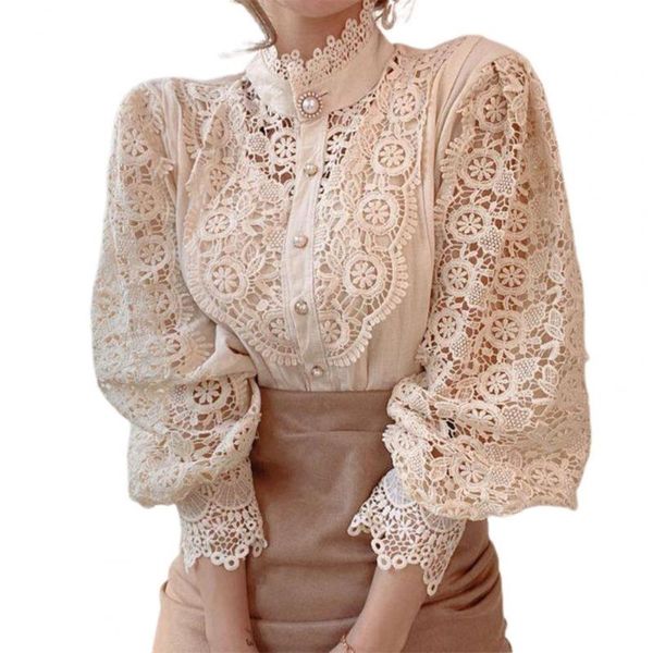 women's t-shirt summer women elegant solid color lace hollow out stand collar puff sleeve t-shirts plus size vintage casual t-shir, White
women's t-shirt summer women elegant solid color lace hollow out stand collar puff sleeve t-shirts plus size vintage casual t-shir, White