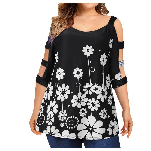 plus size t-shirt loose womens fashion collarless off-shoulder bandage vintage daisy printing short-sleeved clothing, Black
plus size t-shirt loose womens fashion collarless off-shoulder bandage vintage daisy printing short-sleeved clothing, Black