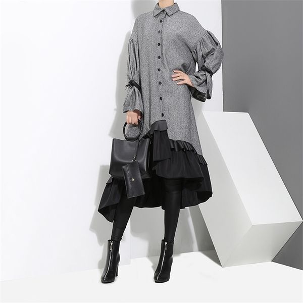 new england style woman winter gray shirt dress midi long sleeve ruffle patchwork big size lady elegant party vintage dress 3073, Black;gray
new england style woman winter gray shirt dress midi long sleeve ruffle patchwork big size lady elegant party vintage dress 3073, Black;gray