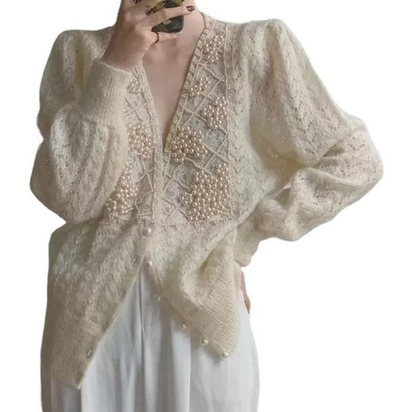 women's knits & tees wsyore pearl inlaid knitted cardigan women spring and autumn loose mohair coat casual long sleeve sweater jacket n, White
women's knits & tees wsyore pearl inlaid knitted cardigan women spring and autumn loose mohair coat casual long sleeve sweater jacket n, White