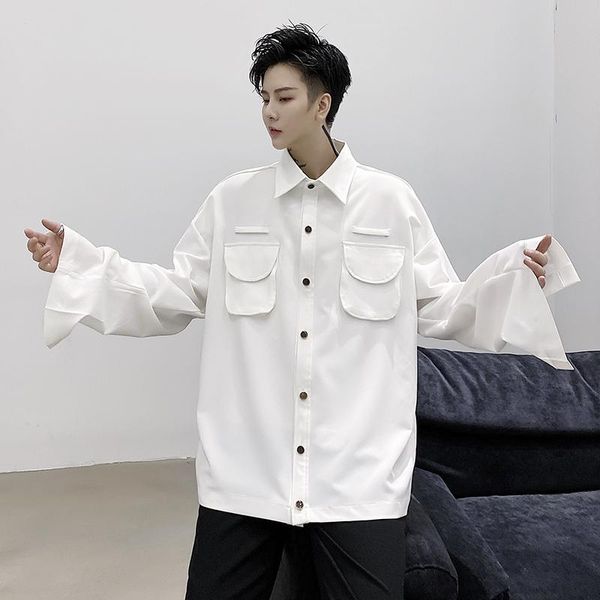 men's casual shirts extra long sleeve shirt for men women gay white color fashion loose pockets, White;black
men's casual shirts extra long sleeve shirt for men women gay white color fashion loose pockets, White;black