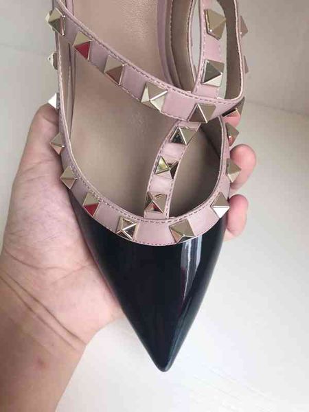 lady fashion women sandals real po white patent leather studded spikes strappy slingback point toe high heels pumps, Black
lady fashion women sandals real po white patent leather studded spikes strappy slingback point toe high heels pumps, Black