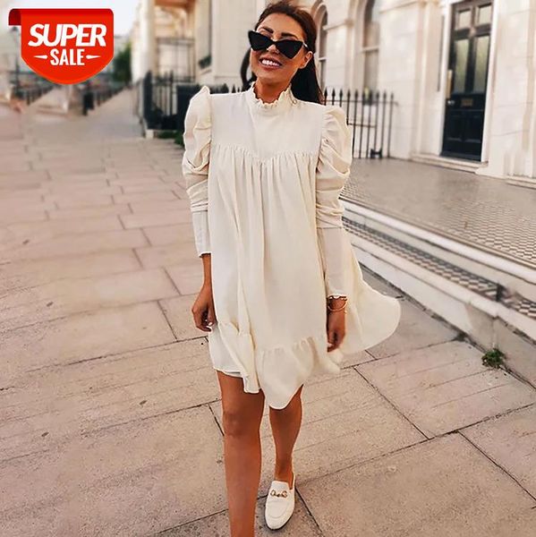 white ruffles straight mini dress spring streetwear stand collar loose casual chiffon dress ruffled puff sleeve vestidos elegant #ih5w, White;black 
white ruffles straight mini dress spring streetwear stand collar loose casual chiffon dress ruffled puff sleeve vestidos elegant #ih5w, White;black