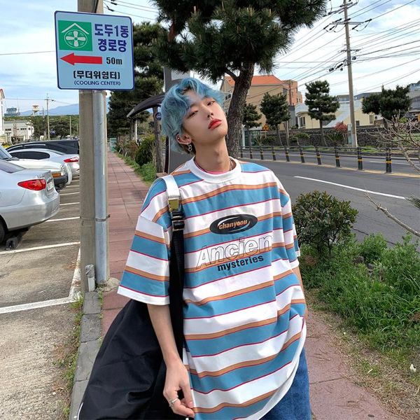 men's t-shirts striped contrast short sleeve t-shirt trendy summer street hip hop loose retro couple personality cotton half, White;black
men's t-shirts striped contrast short sleeve t-shirt trendy summer street hip hop loose retro couple personality cotton half, White;black