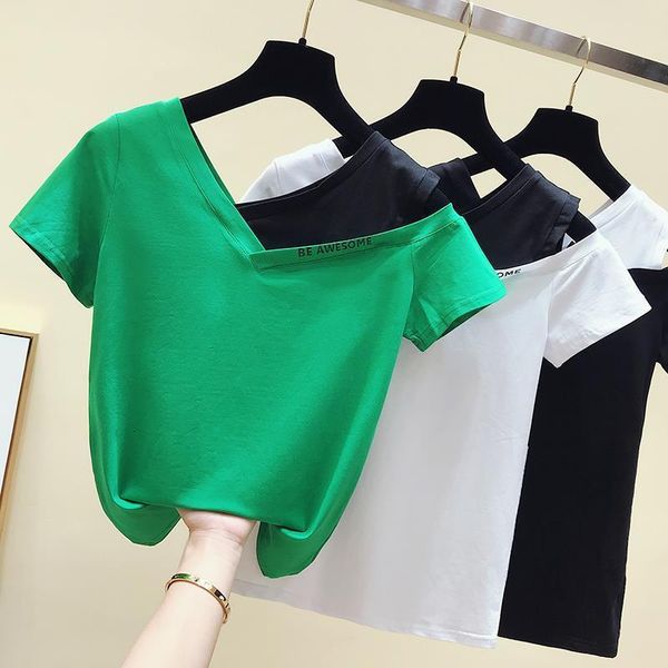 2021 short sleeve one shoulder white t shirt women cotton club summer female green t-shirt women tee shirt femme
2021 short sleeve one shoulder white t shirt women cotton club summer female green t-shirt women tee shirt femme