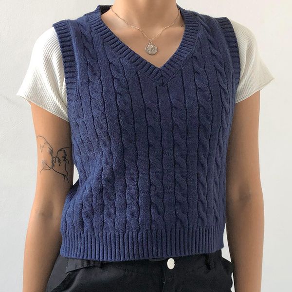 2021 new women vintage solid color sweater vest knitted tank v-neck casual elegant cropped streetwear clothes female fashion 8sja, White;black
2021 new women vintage solid color sweater vest knitted tank v-neck casual elegant cropped streetwear clothes female fashion 8sja, White;black