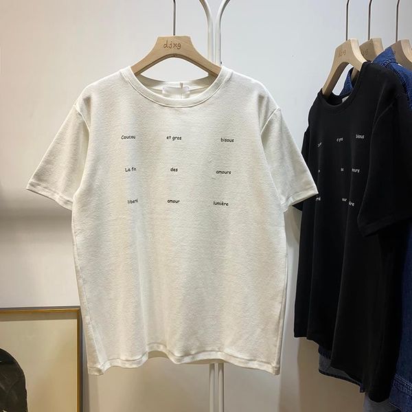 women's t-shirt summer fashionable brushed small letter print short-sleeve bottoming shirt versatile casual loose, White
women's t-shirt summer fashionable brushed small letter print short-sleeve bottoming shirt versatile casual loose, White