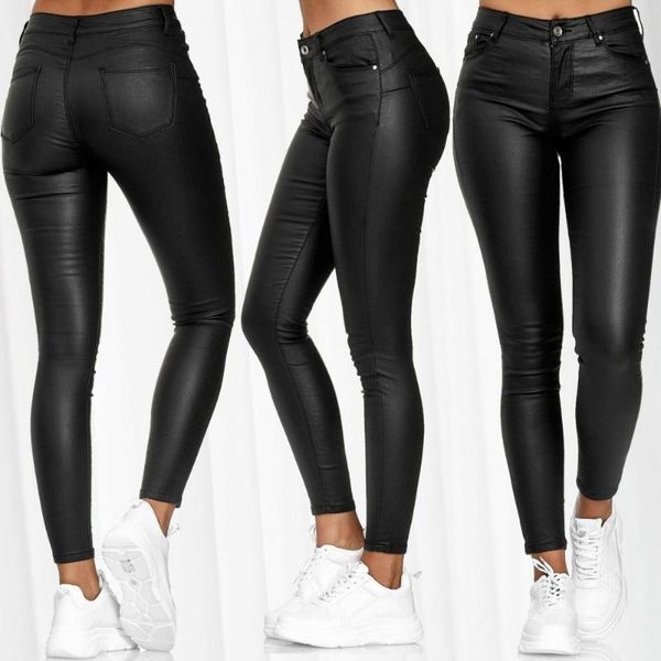 women's leggings drop women pants faux leather slim casual solid color high waist elastic small feet for club, Black
women's leggings drop women pants faux leather slim casual solid color high waist elastic small feet for club, Black