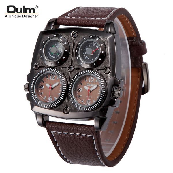 watch oulm large dial fashion casual men's dual time zone compass thermometer quartz, Slivery;brown
watch oulm large dial fashion casual men's dual time zone compass thermometer quartz, Slivery;brown