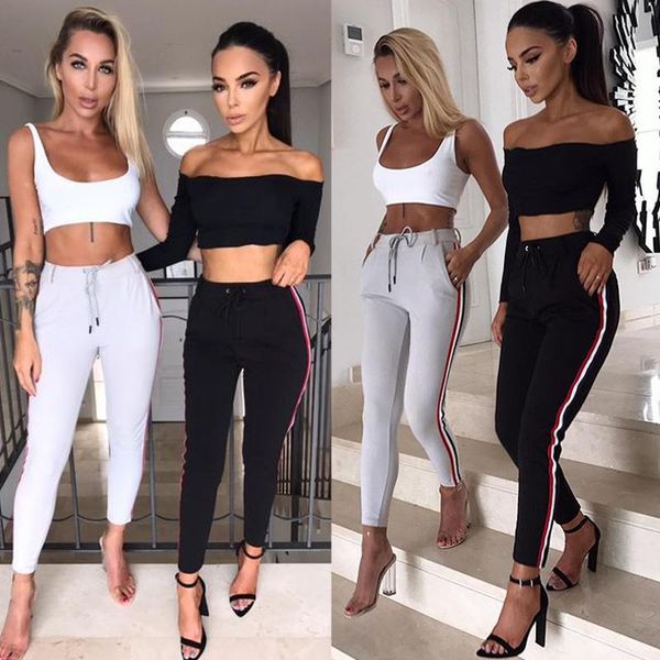 women's pants & capris fasion women casual side striped high waist long trousers, Black;white
women's pants & capris fasion women casual side striped high waist long trousers, Black;white