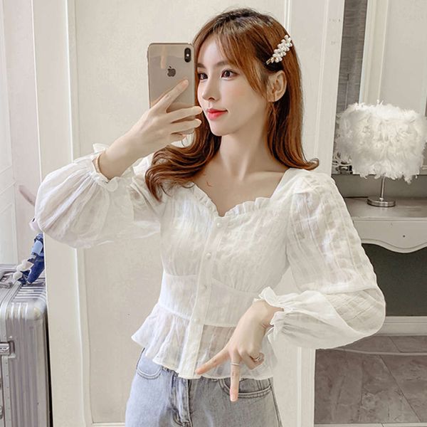 luxury 2021 bubble long chiffon spring new sweet shirt women's sleeve waist down slim short french square neck 2021, White
luxury 2021 bubble long chiffon spring new sweet shirt women's sleeve waist down slim short french square neck 2021, White