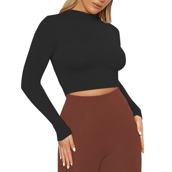 long sleeve open navel women's early autumn 2021 new rayon bottomed shirt street slim short t-shirt, Black;red
long sleeve open navel women's early autumn 2021 new rayon bottomed shirt street slim short t-shirt, Black;red