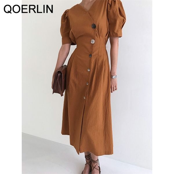summer puff sleeve stylish gentle v neck chic women dress sweet retro buttons split midi length dresses female 210601, Black;gray
summer puff sleeve stylish gentle v neck chic women dress sweet retro buttons split midi length dresses female 210601, Black;gray