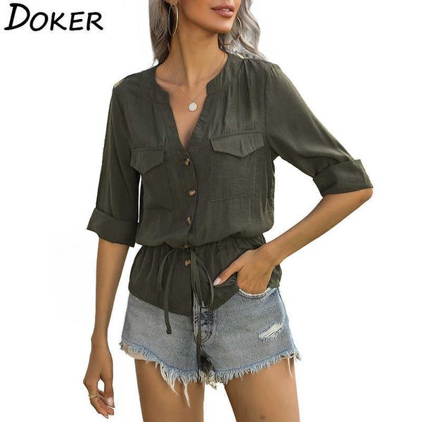 pocket deep v neck half sleeve office womens shirt temperament elegant solid color ladies casual female shirts 210604, White
pocket deep v neck half sleeve office womens shirt temperament elegant solid color ladies casual female shirts 210604, White