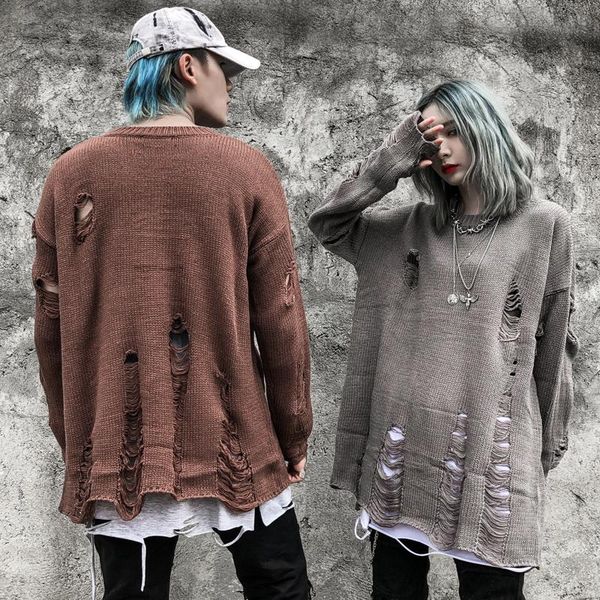 men's sweaters broken hole punk sweater ripped destroyed oversize pullover women's black vintage hip hop sueter hombre plus size, White;black
men's sweaters broken hole punk sweater ripped destroyed oversize pullover women's black vintage hip hop sueter hombre plus size, White;black
