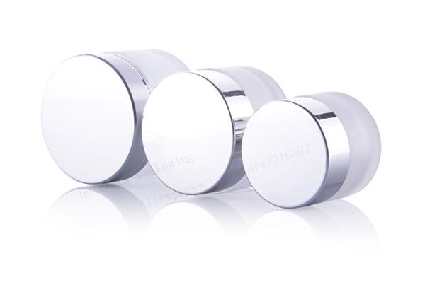 200 x new design frost glass make up cream jar pot containers with uv shining silver cap and white pad 15g 30g 50g
200 x new design frost glass make up cream jar pot containers with uv shining silver cap and white pad 15g 30g 50g