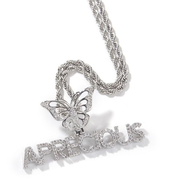 new fashion men women custom name ice out bling cz butterfly small size letter pendant necklace jewelry with 3mm 24inch rope chain, Silver
new fashion men women custom name ice out bling cz butterfly small size letter pendant necklace jewelry with 3mm 24inch rope chain, Silver