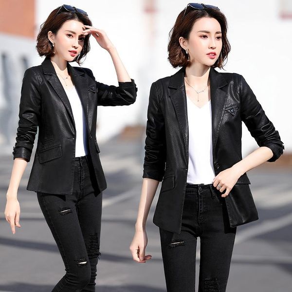 women's leather & faux fashion jacket spring and autumn korean style self-cultivation single button temperament small suit pu jacke, Black
women's leather & faux fashion jacket spring and autumn korean style self-cultivation single button temperament small suit pu jacke, Black