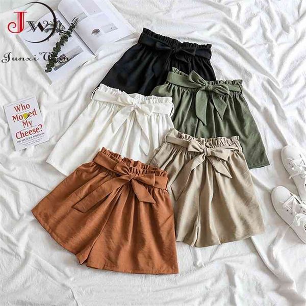 women high waist solid summer short pants girls korean loose bow elastic waist casual wide-leg shorts 210625, White;black
women high waist solid summer short pants girls korean loose bow elastic waist casual wide-leg shorts 210625, White;black