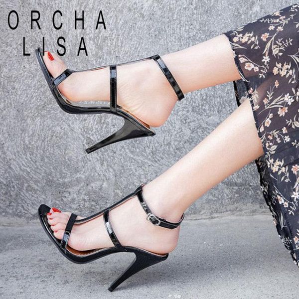 sandals orcha lisa 2021 women open toe 10cm thin heels patent leather buckle stylish big size 34-45 party club a3920, Black
sandals orcha lisa 2021 women open toe 10cm thin heels patent leather buckle stylish big size 34-45 party club a3920, Black