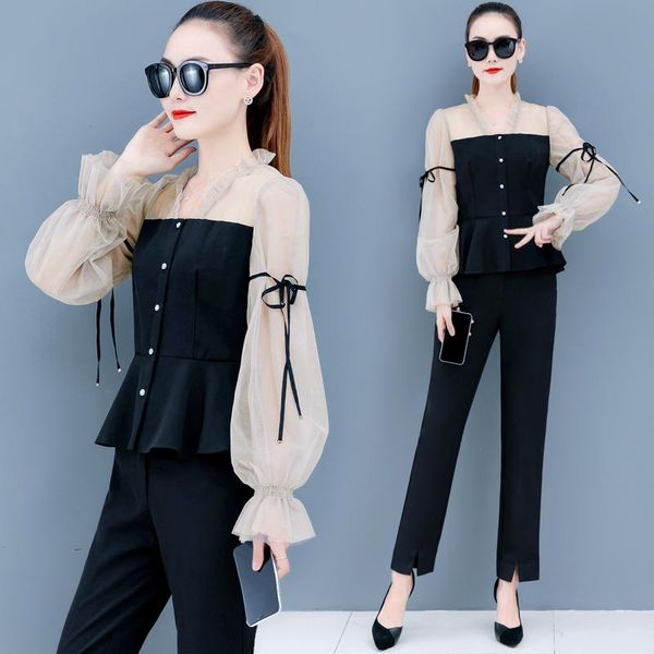 women's two piece pants royal elder sister suits female autumn fashion chiffon two-piece clothing set blouse shirt women outfit suit, White
women's two piece pants royal elder sister suits female autumn fashion chiffon two-piece clothing set blouse shirt women outfit suit, White