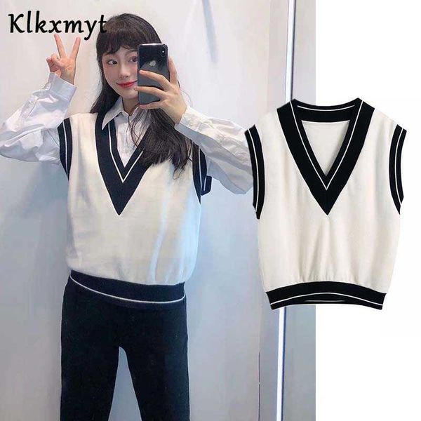 klkxmyt za women fashion patchwork ribbed trims loose vest sweater vintage v neck sleeveless female waistcoat chic 210527, Black;white
klkxmyt za women fashion patchwork ribbed trims loose vest sweater vintage v neck sleeveless female waistcoat chic 210527, Black;white