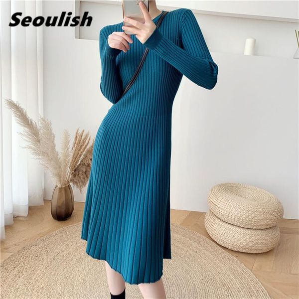 casual dresses seoulish autumn winter warm knitting women a-line 2021 high waist o-neck long sleeve chic sweater midi dress female, Black;gray
casual dresses seoulish autumn winter warm knitting women a-line 2021 high waist o-neck long sleeve chic sweater midi dress female, Black;gray