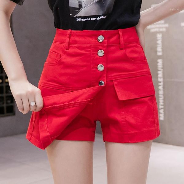 women's shorts 2021 summer high waist wide leg women button asymmetrical elastic sweet casual ss, White;black
women's shorts 2021 summer high waist wide leg women button asymmetrical elastic sweet casual ss, White;black