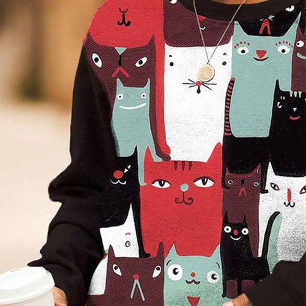 2021 kawaii cats cartoon print sweatshirt women girls oversized loose casual crewneck pullovers autumn new fashion plus size lou3, Black
2021 kawaii cats cartoon print sweatshirt women girls oversized loose casual crewneck pullovers autumn new fashion plus size lou3, Black