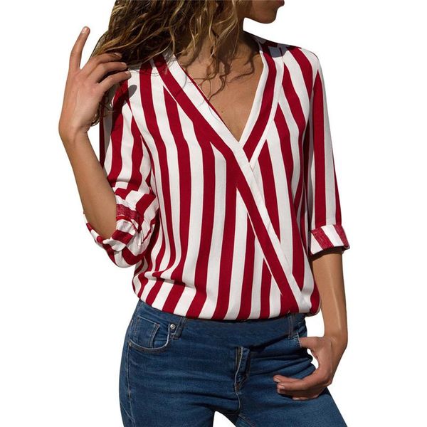 women's blouses & shirts striped blouse women shirt 2021 autumn v neck ladies long sleeve irregular work office plus size, White
women's blouses & shirts striped blouse women shirt 2021 autumn v neck ladies long sleeve irregular work office plus size, White