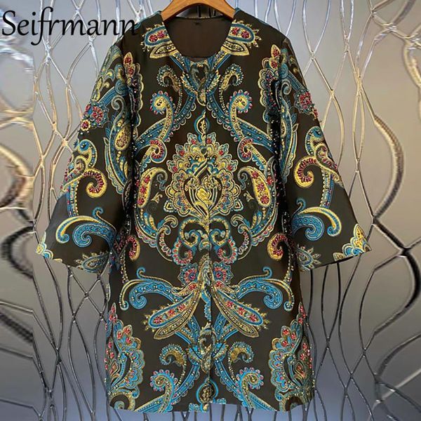 women's wool & blends seifrmann 2021 autumn women fashion runway warm coat long sleeve vintage print gorgeous crystal beading overcoat, Black
women's wool & blends seifrmann 2021 autumn women fashion runway warm coat long sleeve vintage print gorgeous crystal beading overcoat, Black