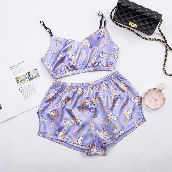 sleepwear unicorn lovely summer pyjamas women 2 piece set casual satin pajamas set female homewear sleeveless nightwear, Black;red
sleepwear unicorn lovely summer pyjamas women 2 piece set casual satin pajamas set female homewear sleeveless nightwear, Black;red