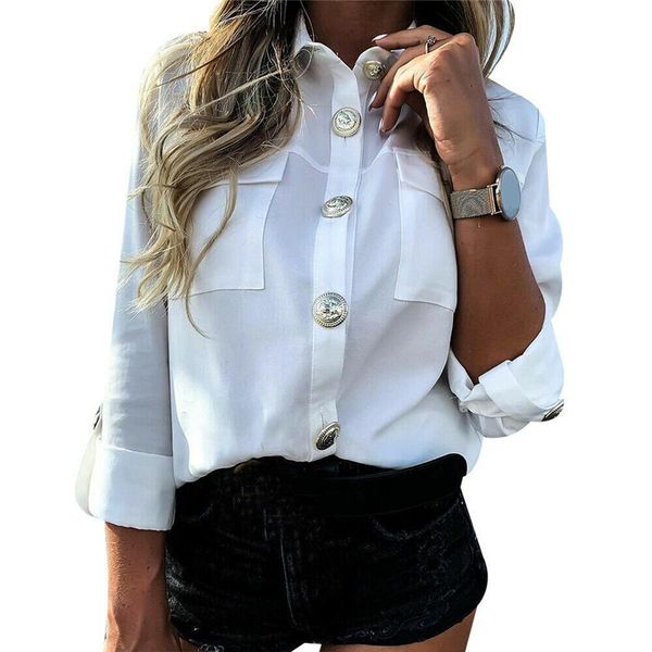 2021 women blouses casual baggy casual blouse long sleeve button long tunic shirt pocket blouses clothes formal, White
2021 women blouses casual baggy casual blouse long sleeve button long tunic shirt pocket blouses clothes formal, White