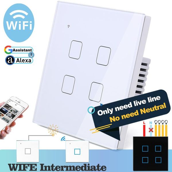 smart home control (no need neutral) wifi touch light wall switch white glass blue led phone 4 gang 2 way alexa google
smart home control (no need neutral) wifi touch light wall switch white glass blue led phone 4 gang 2 way alexa google