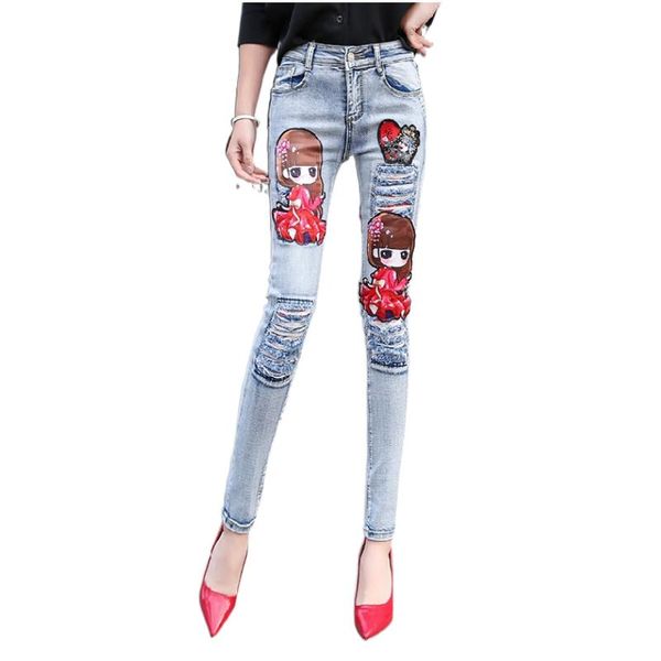 women's jeans korea style girl cartoon tear hole women light blue sequin skinny denim pencil pants lady casual higha waist slim trouser
women's jeans korea style girl cartoon tear hole women light blue sequin skinny denim pencil pants lady casual higha waist slim trouser