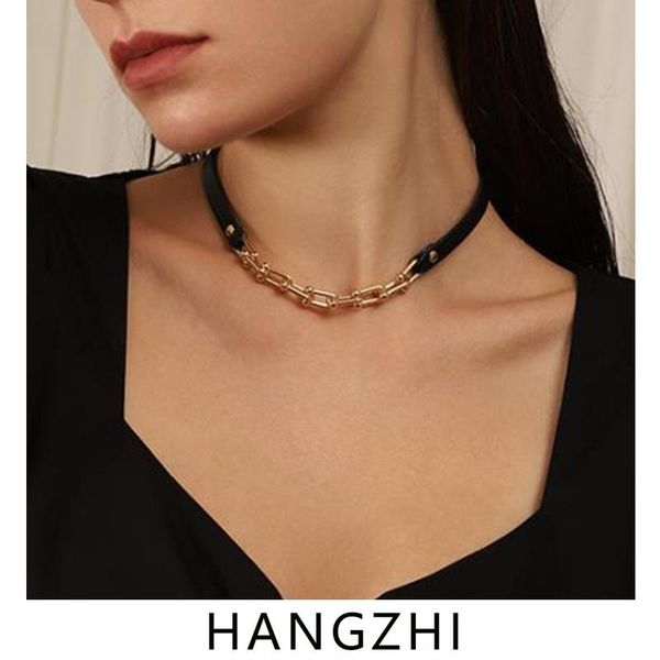 chains hangzhi 2021 trendy u-shaped metal chain black leather stitching choker adjustable necklace for women girls fashion jewelry, Silver
chains hangzhi 2021 trendy u-shaped metal chain black leather stitching choker adjustable necklace for women girls fashion jewelry, Silver
